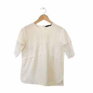 Zara Women Cream Crepe Lace Round Nexk‎ Short Lace Sleeves Blouse